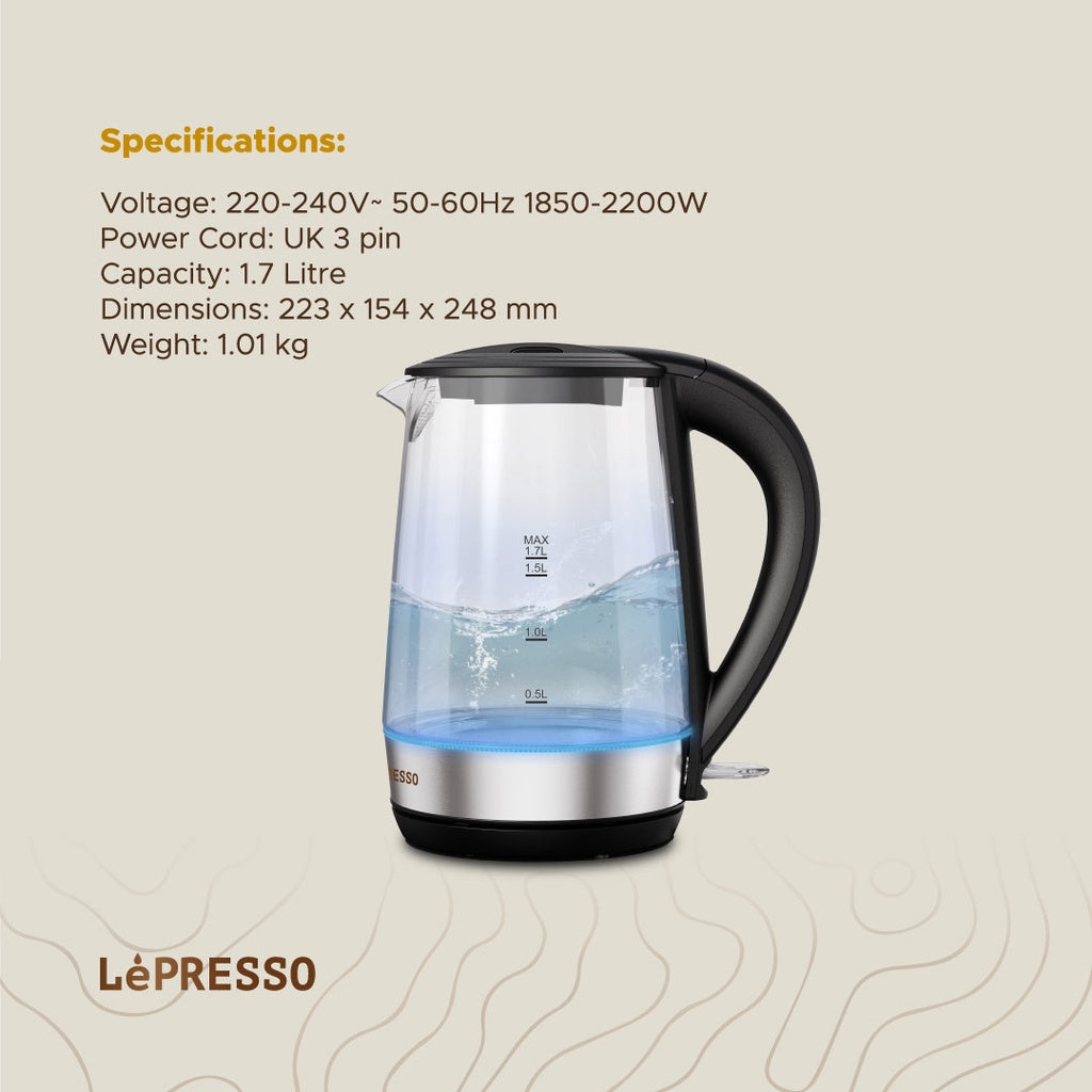 غلاية LePRESSO 360 الزجاجية الشفافة سريعة الغليان