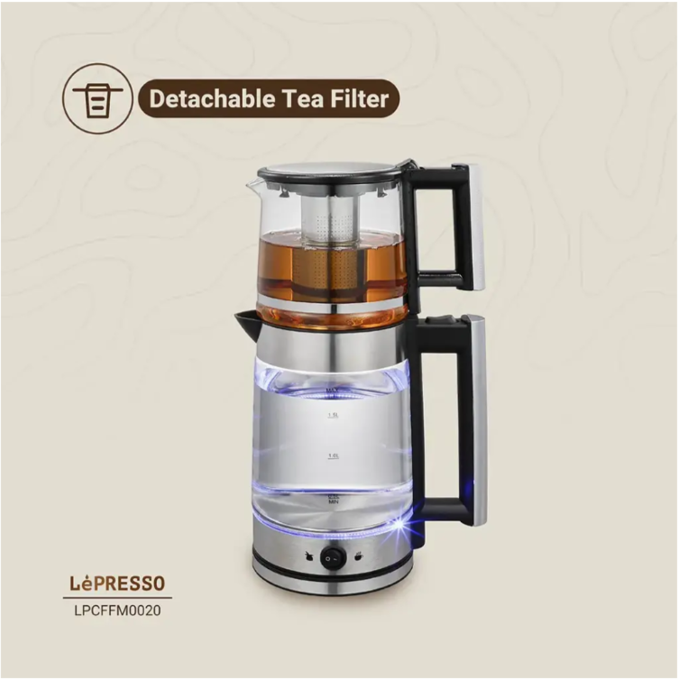 غلاية كهربائية LePRESSO سعة 1.8 لتر مع ماكينة تحضير الشاي التركي سعة 1.2 لتر