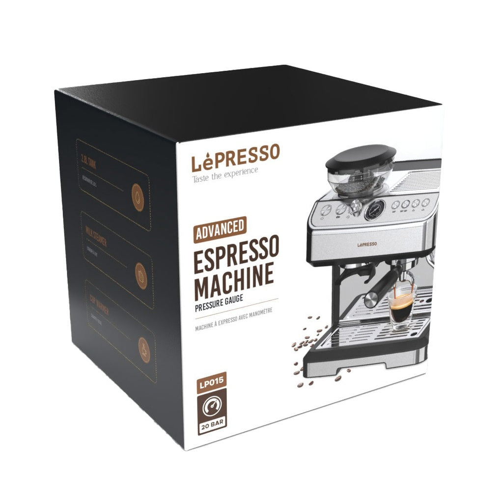 ماكينة تحضير الإسبريسو المتقدمة من Lepresso مع مقياس ضغط - فضي
