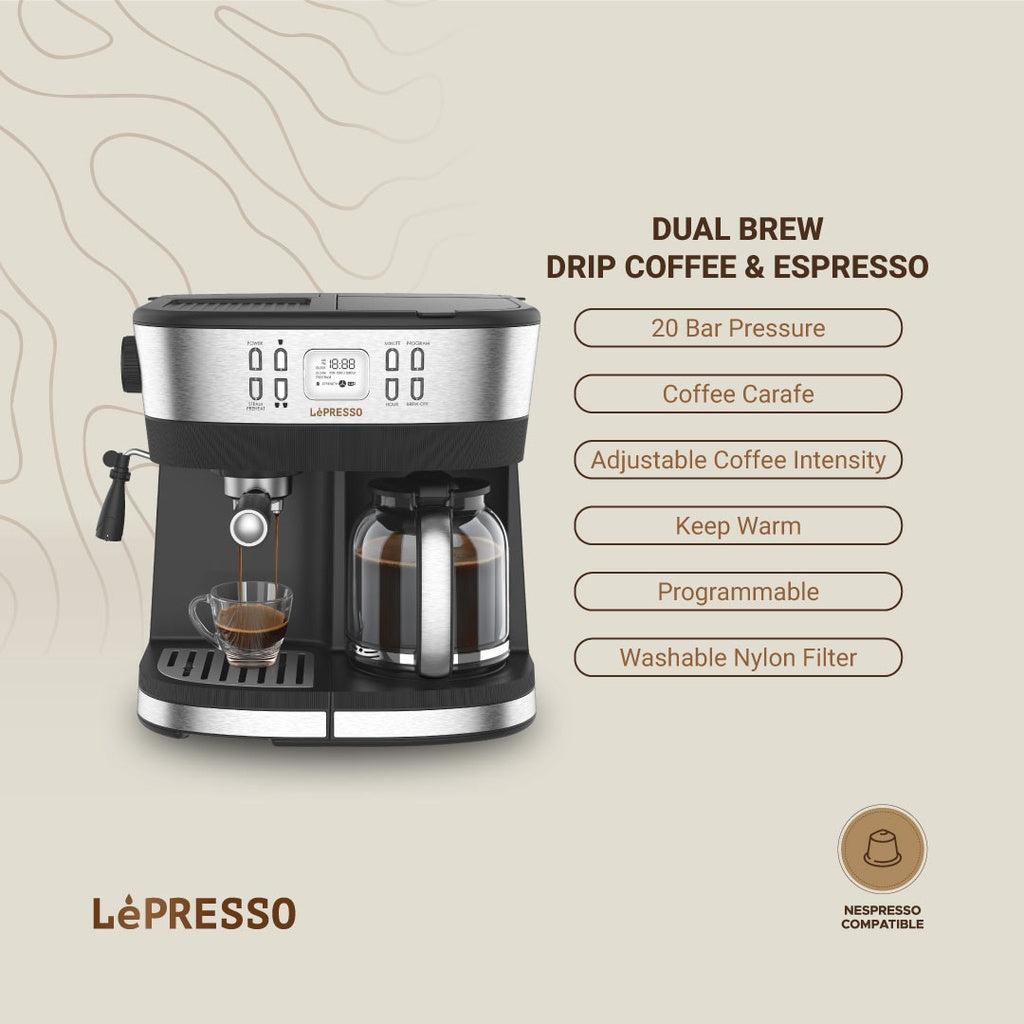 ماكينة تحضير القهوة والإسبريسو من LePresso Dual Brew