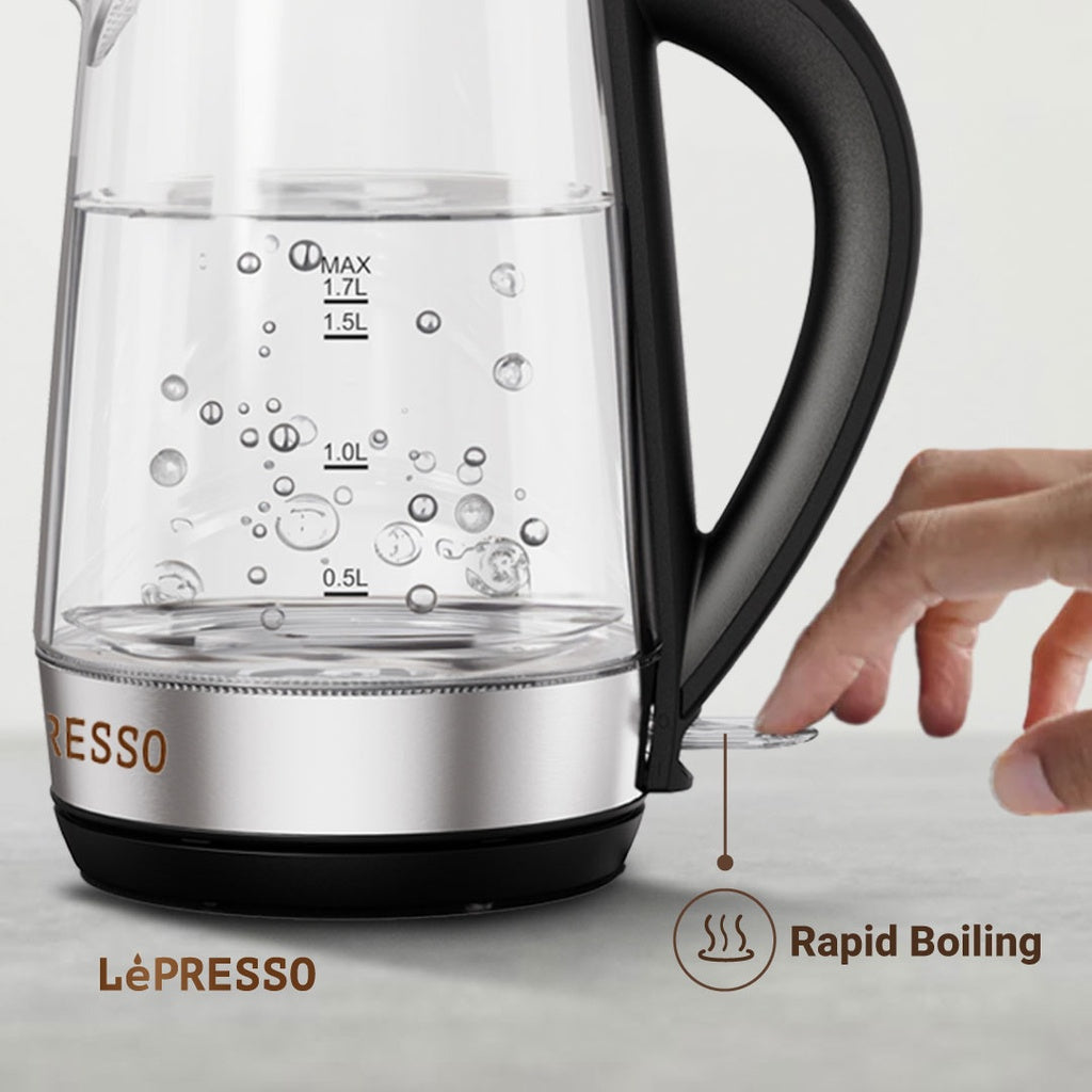 غلاية LePRESSO 360 الزجاجية الشفافة سريعة الغليان