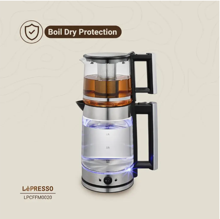 غلاية كهربائية LePRESSO سعة 1.8 لتر مع ماكينة تحضير الشاي التركي سعة 1.2 لتر