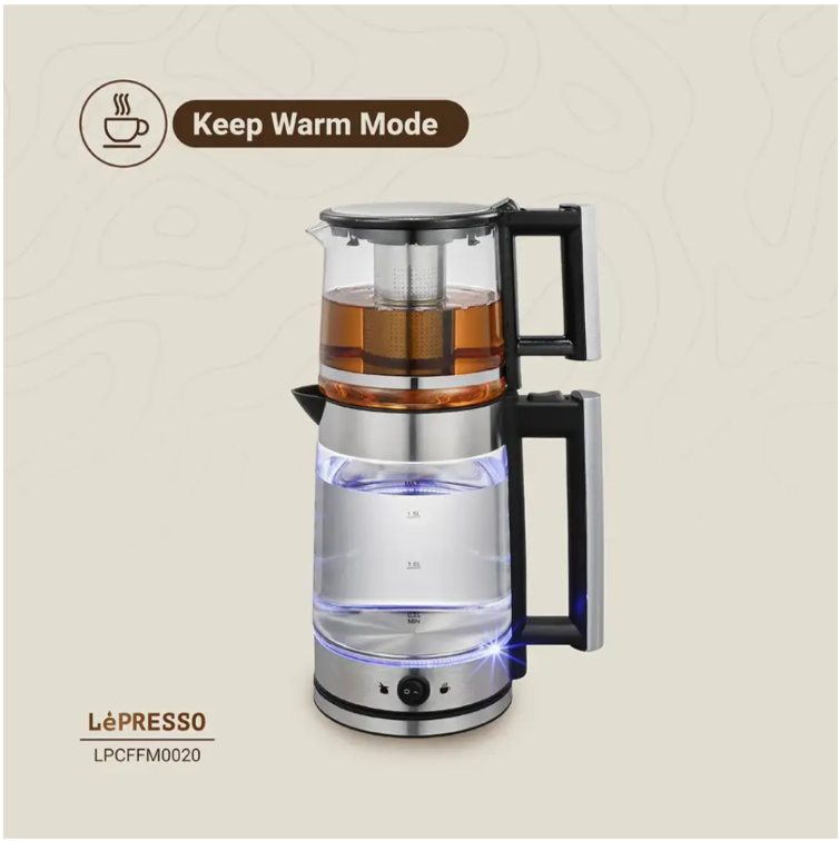 غلاية كهربائية LePRESSO سعة 1.8 لتر مع ماكينة تحضير الشاي التركي سعة 1.2 لتر