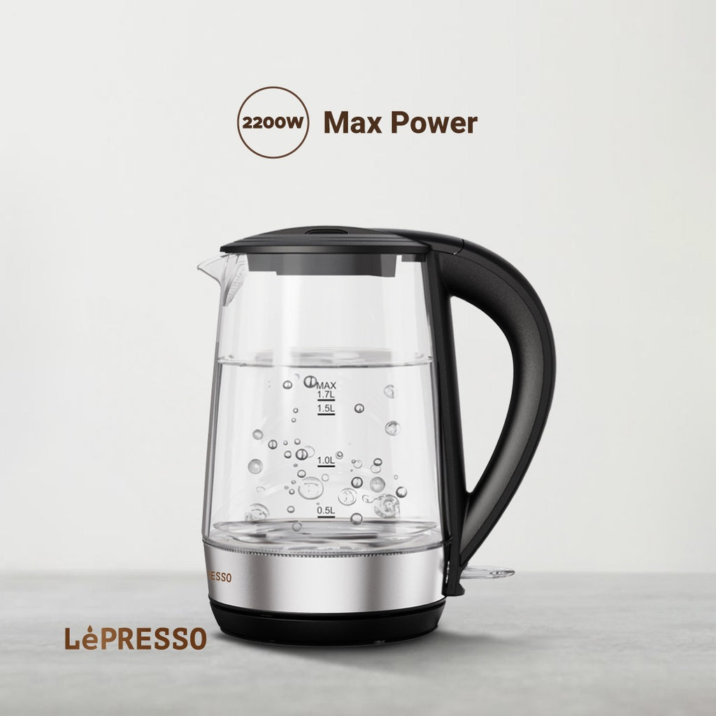 غلاية LePRESSO 360 الزجاجية الشفافة سريعة الغليان
